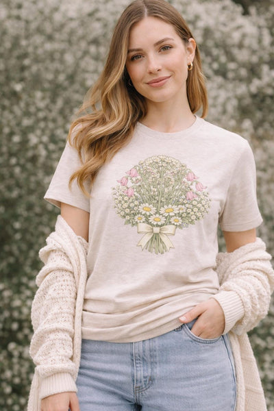 Wildflower Bouquet Shirt, Daisy & Foxglove Illustration, product photo, botanical graphic tee by Evernorth Design