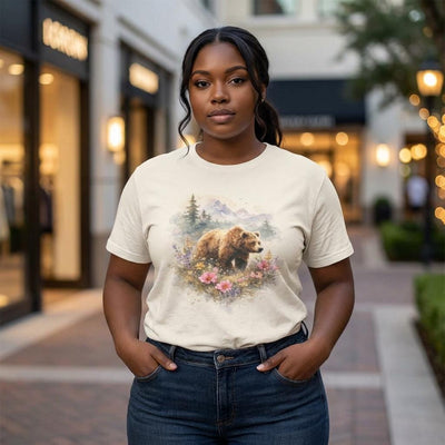 Bear Illustration T-Shirt, Mountain Nature Scene, product photo, Alaska-inspired and nature-inspired Alaska graphic tee by Evernorth Design
