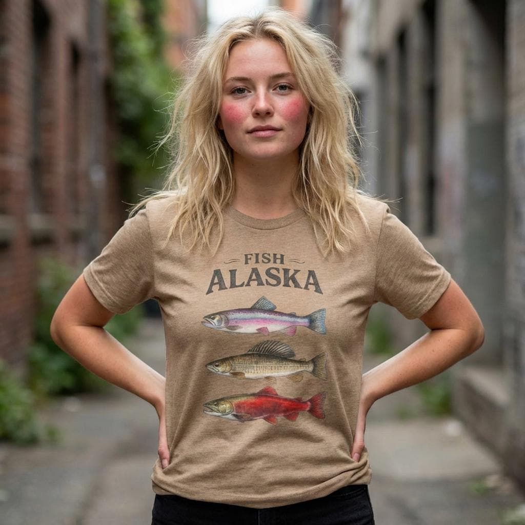Alaska Fish T Shirt, Trout Salmon Graphic Tee, main product photo, Alaska-inspired and nature-inspired Alaska graphic tee by Evernorth Design
