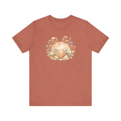 Seashell Bouquet Tee, Floral Shell Illustration, Beachy Pastel Art, product photo, botanical graphic tee by Evernorth Design