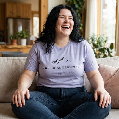 The Final Frontier, Mountain graphic, product photo, Alaska-inspired and nature-inspired Alaska graphic tee by Evernorth Design