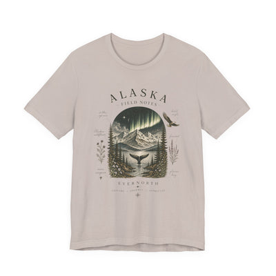Graphic t-shirt with a vintage Alaska aurora scene of glowing peaks, a whale tail and soaring eagle by Evernorth — view 8