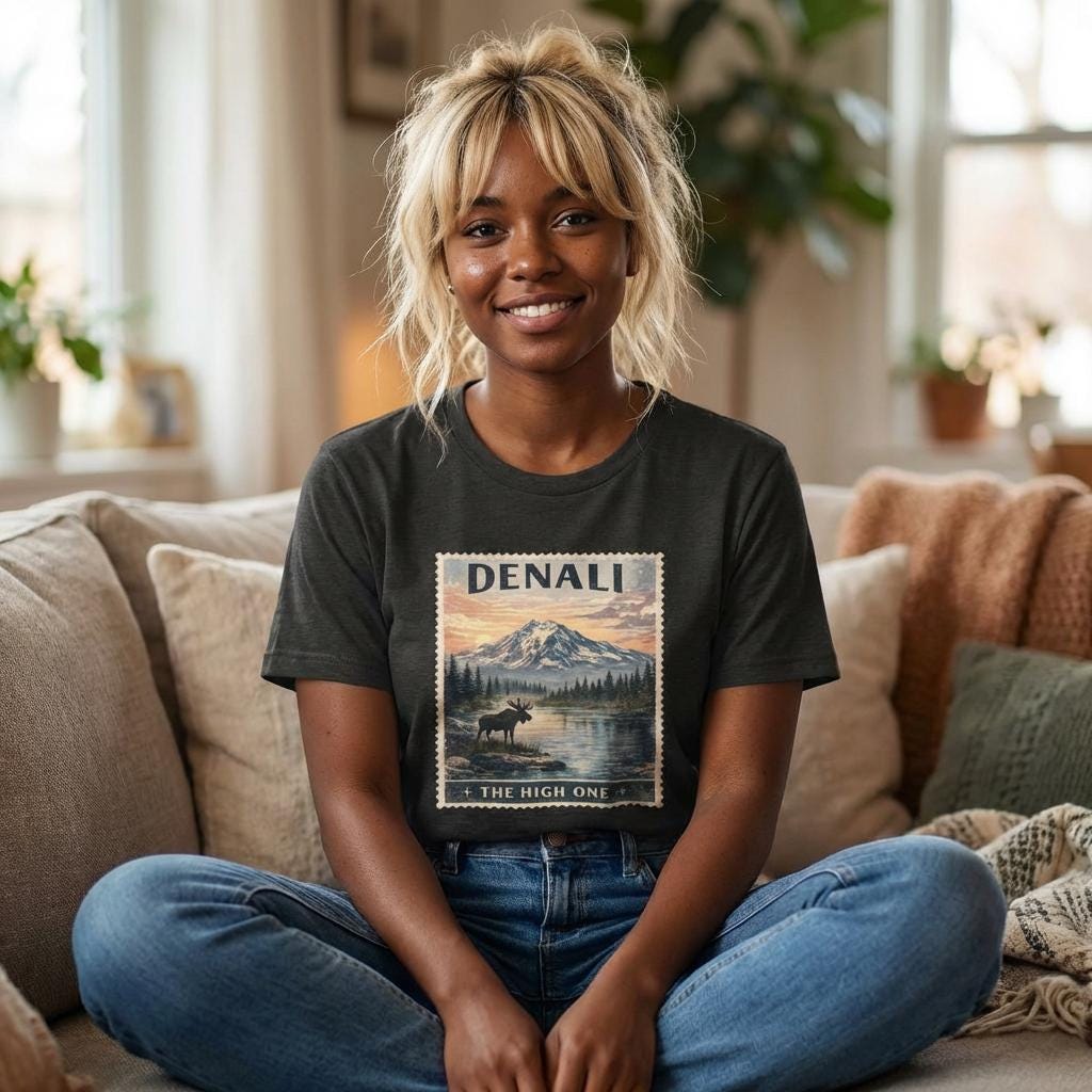 Alaska clothing by Evernorth Design - Denali Mountain Sunset T-Shirt | The High One National Park