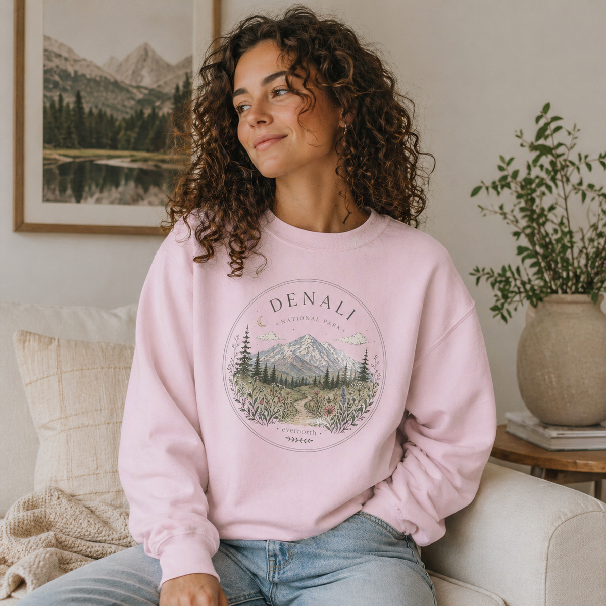 Denali Mountain Crewneck Sweatshirt — Scenic National Park Graphic