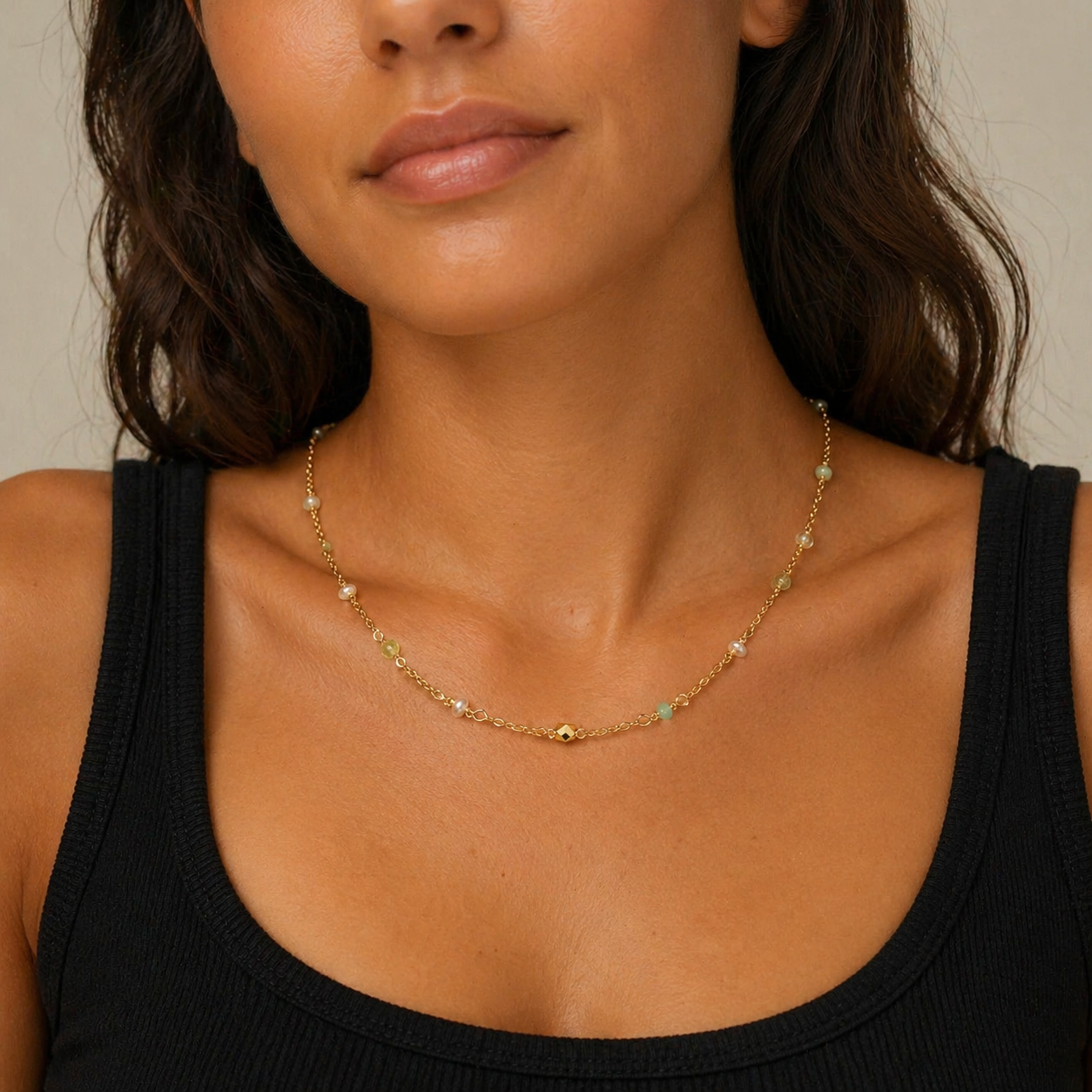 Golden Hour Beaded Chain Necklace