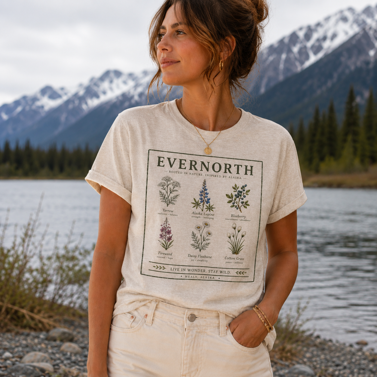 Soft botanical t-shirt with a vintage field-guide wildflower illustration by Evernorth
