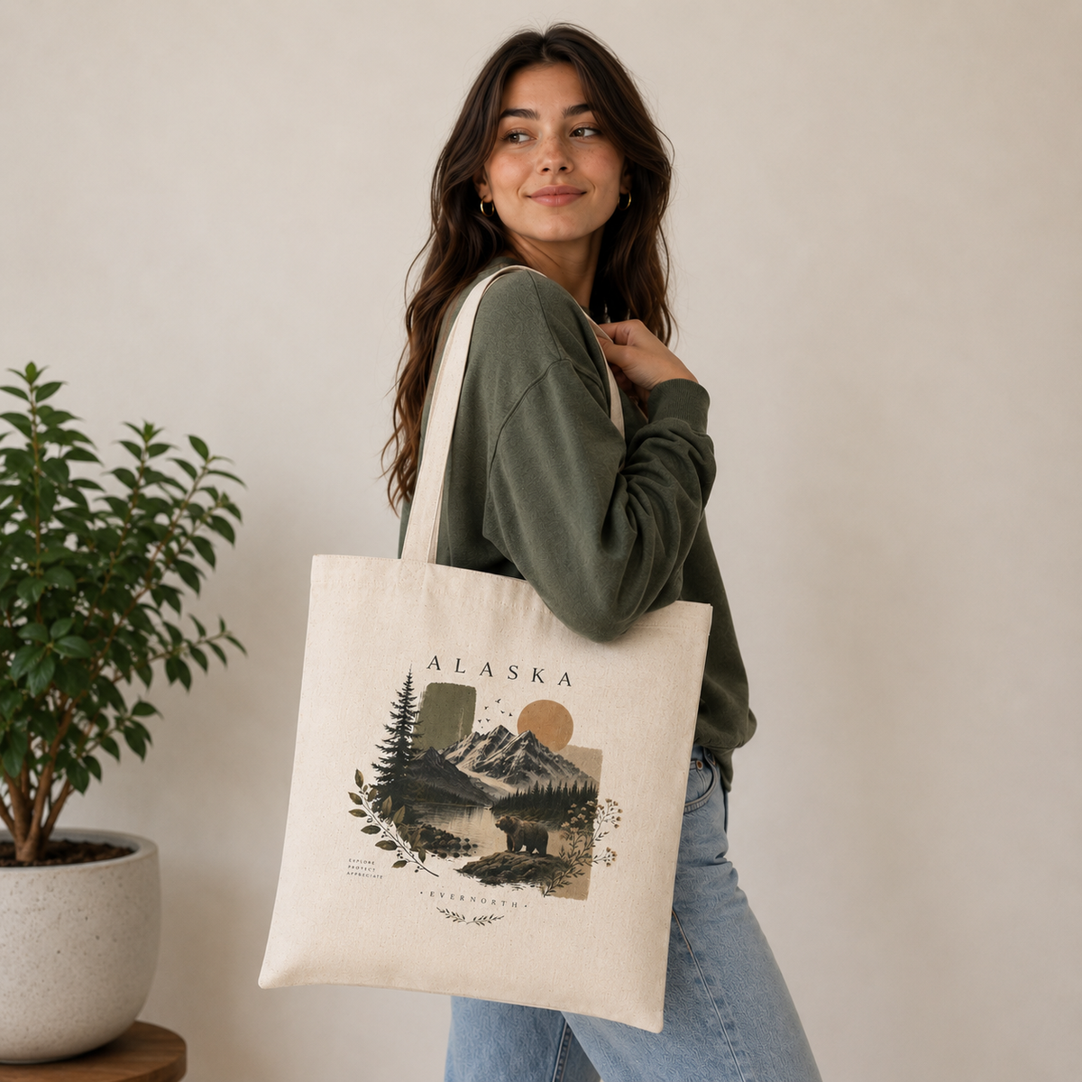 Alaska Scenic Canvas Tote — Mountain & Pine Nature Beach Bag