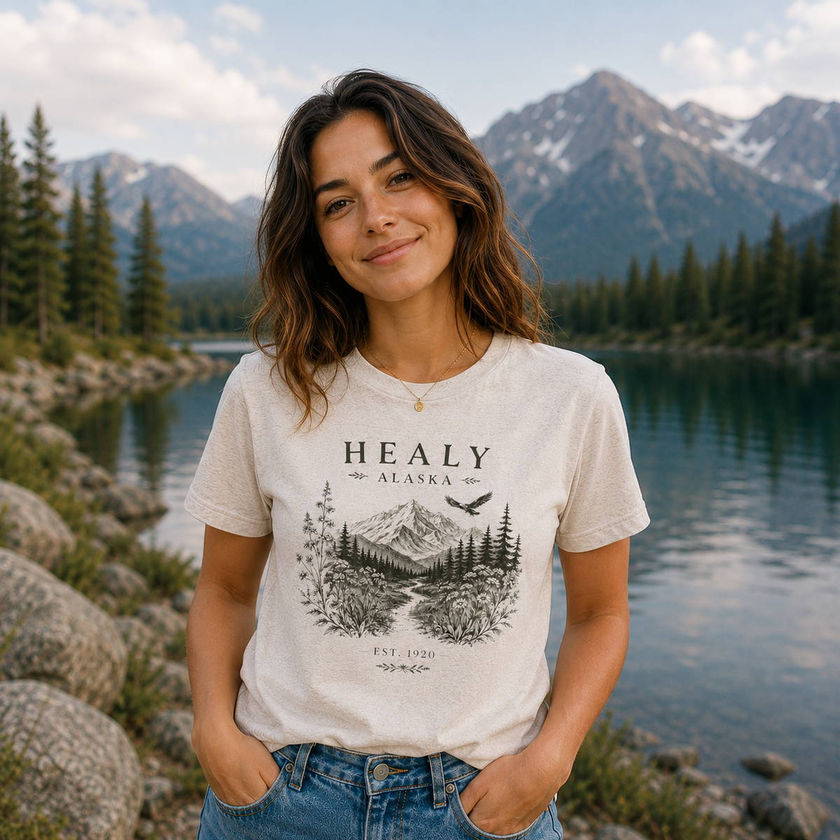 Healy Alaska Mountain Landscape T-Shirt | Wilderness Forest Tee