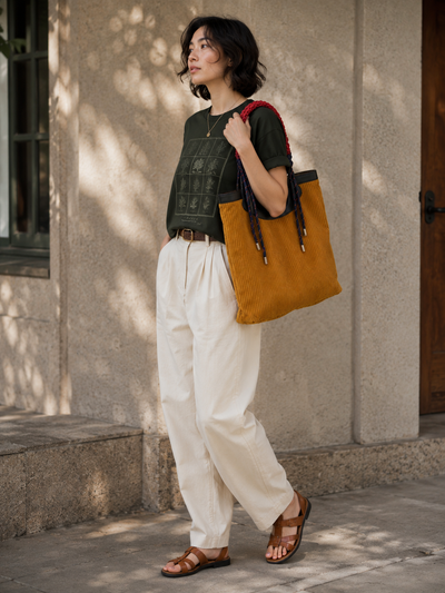 Northern Light Corduroy Tote, styled product mockup, elevated everyday everyday bag by Evernorth Design