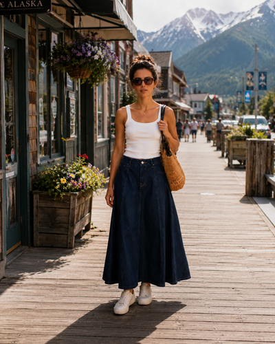 Alpine Coast Denim Midi Skirt