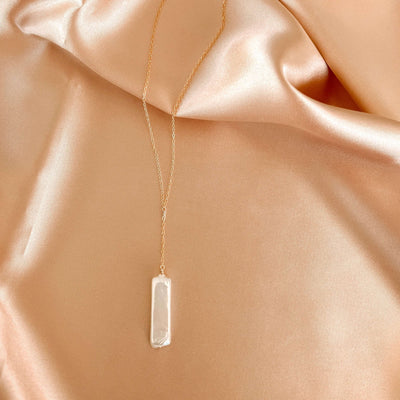 Stick Pearl Y Necklace, product photo, elevated everyday minimal jewelry by Evernorth Design