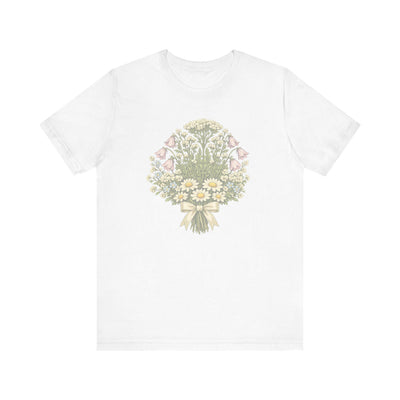 Wildflower Bouquet Shirt, Daisy & Foxglove Illustration, product photo, botanical graphic tee by Evernorth Design