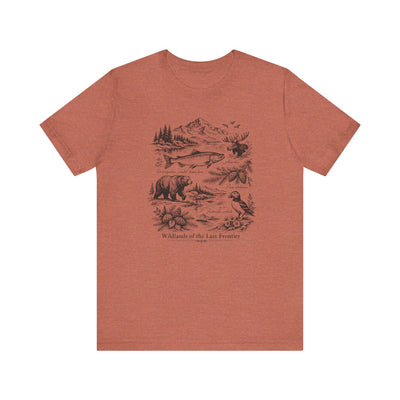 Wilderness Wildlife Illustration Tee, Bear, Salmon, Moose, Mountain Shirt, product photo by Evernorth Design