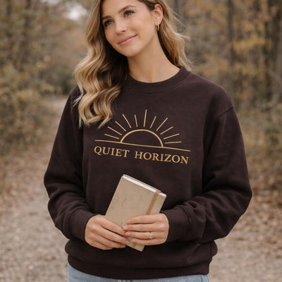 Quiet Horizon, Embroidered Crewneck, main product photo, elevated everyday graphic tee by Evernorth Design
