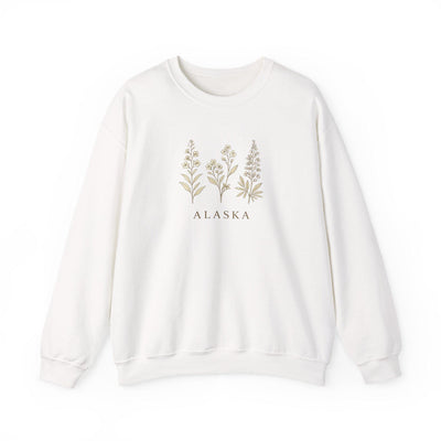Northern Bloom Crewneck, Alaska Wildflowers Sweatshirt, product photo, Alaska-inspired and nature-inspired Alaska graphic tee by Evernorth Design