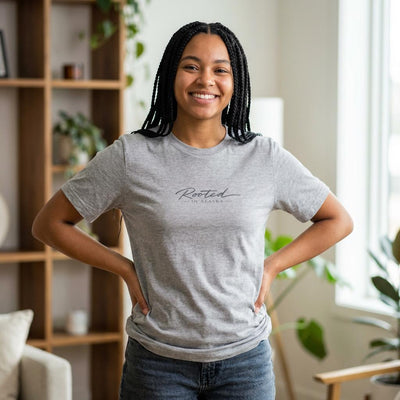 Rooted in Alaska T Shirt, Minimalist Mountain Tee, product photo, Alaska-inspired and nature-inspired Alaska graphic tee by Evernorth Design