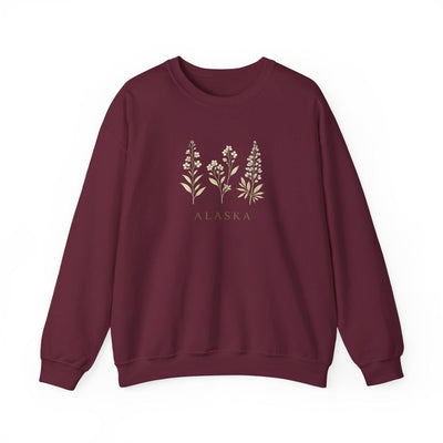 Northern Bloom Crewneck, Alaska Wildflowers Sweatshirt, product photo, Alaska-inspired and nature-inspired Alaska graphic tee by Evernorth Design