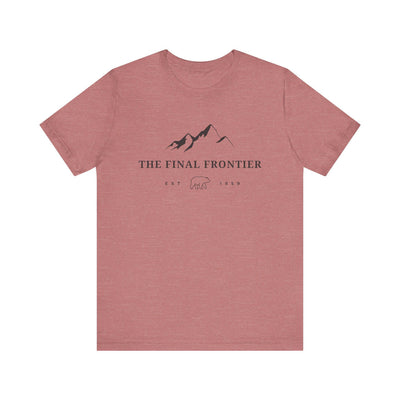 The Final Frontier, Mountain graphic, product photo, Alaska-inspired and nature-inspired Alaska graphic tee by Evernorth Design