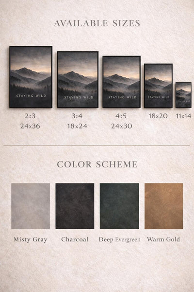Staying - Wild, Moody Mountain Wall Art, product photo, nature-inspired Alaska-inspired wall art by Evernorth Design