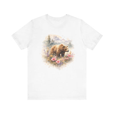 Bear Illustration T-Shirt, Mountain Nature Scene, product photo, Alaska-inspired and nature-inspired Alaska graphic tee by Evernorth Design