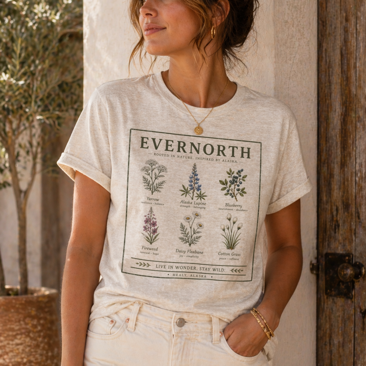 Evernorth Botanical Tee, Vintage Wildflower Illustration Shirt, main product photo, botanical graphic tee by Evernorth Design