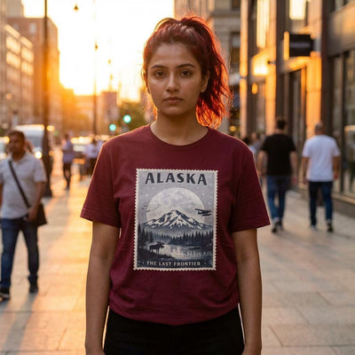 Postcard Stamp Tee, Alaska National Park, product photo, Alaska graphic tee by Evernorth Design