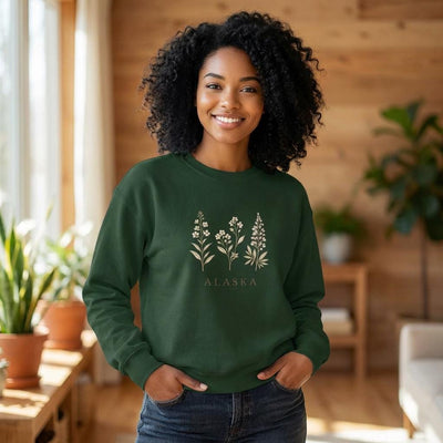 Northern Bloom Crewneck, Alaska Wildflowers Sweatshirt, main product photo, Alaska-inspired and nature-inspired Alaska graphic tee by Evernorth Design