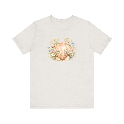 Seashell Bouquet Tee, Floral Shell Illustration, Beachy Pastel Art, product photo, botanical graphic tee by Evernorth Design