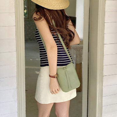 Northern Light Mini Crossbody Bag, modeled lifestyle photo, in green, elevated everyday everyday bag by Evernorth Design